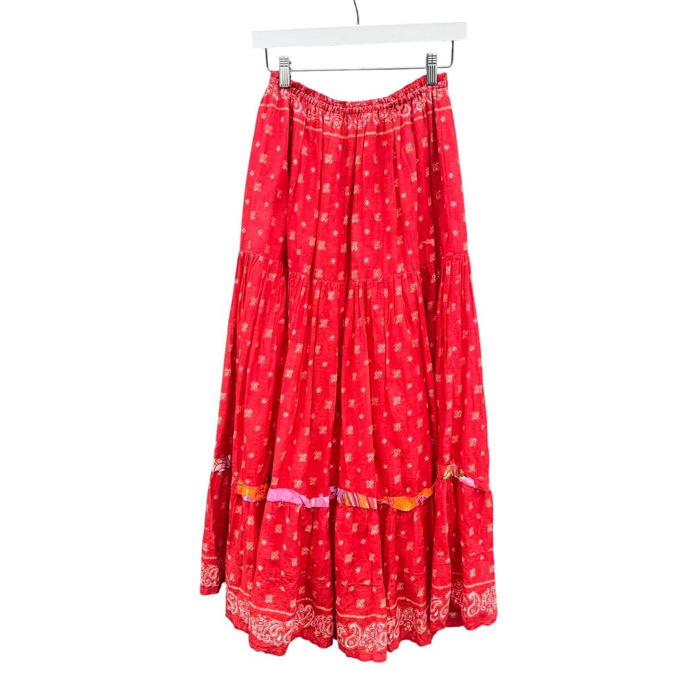 Vintage Rene Derhy Red Paisley Print Peasant Midi Full Skirt Small S